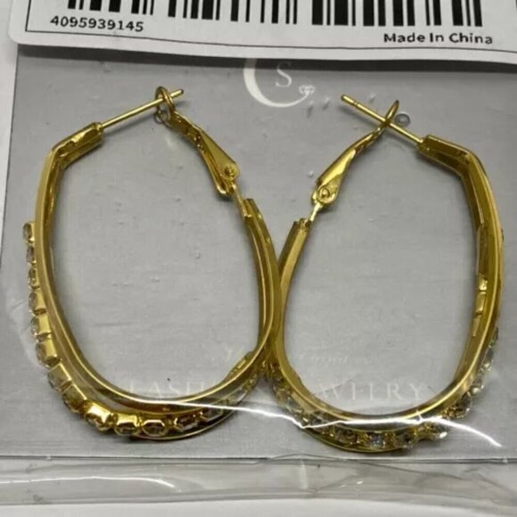 CS Fashion Earrings U Shape Multi Layer Hoop Design Golden Yellow with Gemstones - Picture 3 of 11